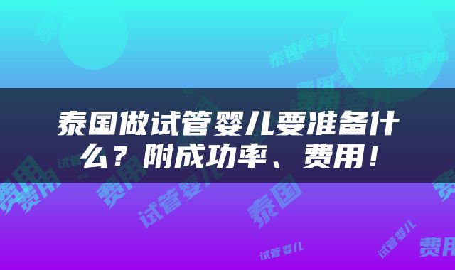 泰国做试管婴儿要准备什么？附成功率、费用！