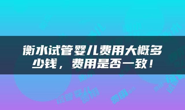 衡水试管婴儿费用大概多少钱，费用是否一致！