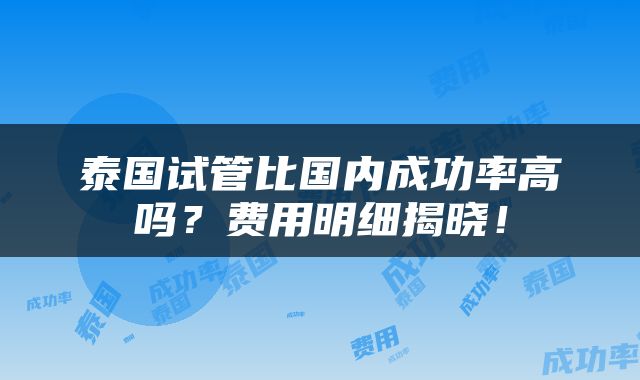 泰国试管比国内成功率高吗？费用明细揭晓！