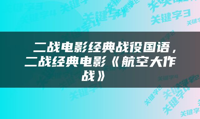  二战电影经典战役国语，二战经典电影《航空大作战》 