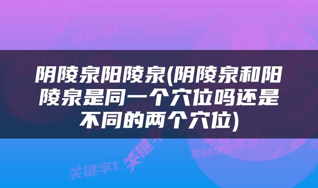 阴陵泉阳陵泉(阴陵泉和阳陵泉是同一个穴位吗还是不同的两个穴位)