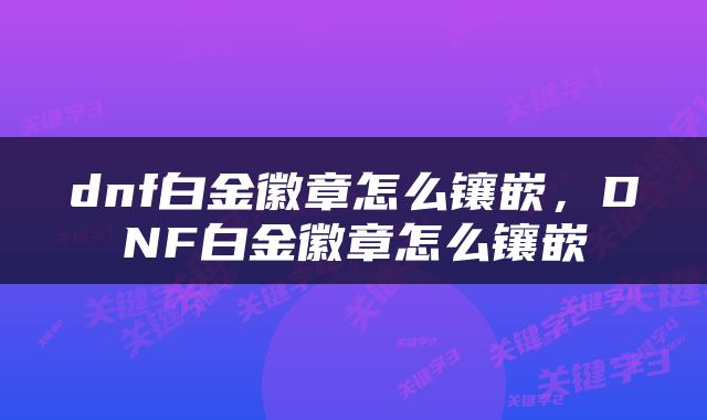 dnf白金徽章怎么镶嵌，DNF白金徽章怎么镶嵌