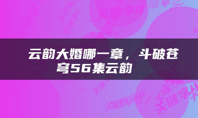  云韵大婚哪一章，斗破苍穹56集云韵 