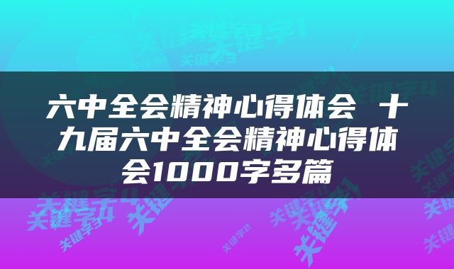 六中全会精神心得体会 十九届六中全会精神心得体会1000字多篇