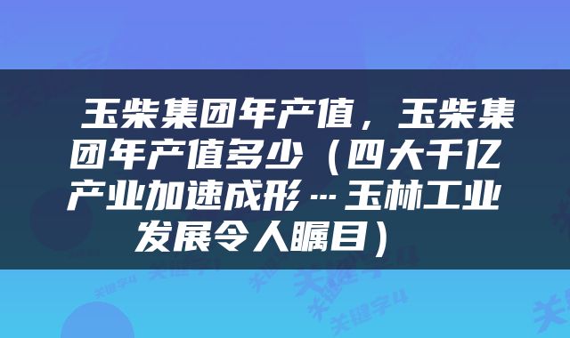  玉柴集团年产值，玉柴集团年产值多少（四大千亿产业加速成形…玉林工业发展令人瞩目） 