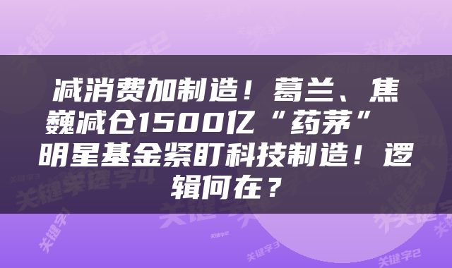 减消费加制造！葛兰、焦巍减仓1500亿“药茅” 明星基金紧盯科技制造！逻辑何在？