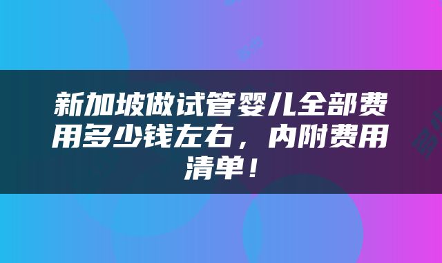 新加坡做试管婴儿全部费用多少钱左右，内附费用清单！