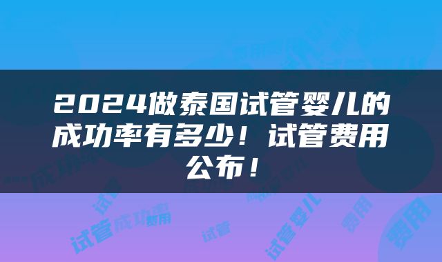 2024做泰国试管婴儿的成功率有多少！试管费用公布！