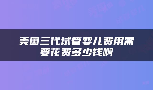 美国三代试管婴儿费用需要花费多少钱啊