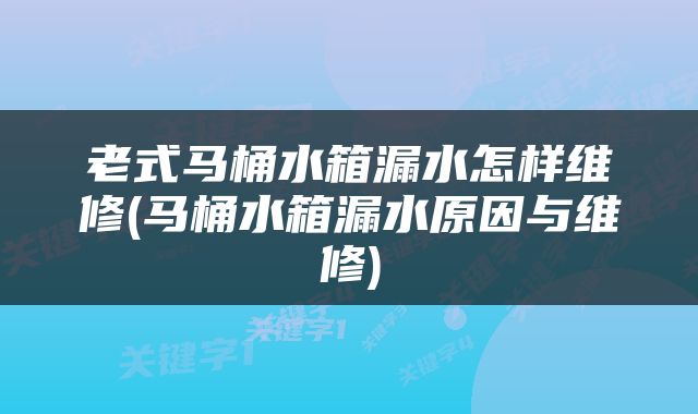 老式马桶水箱漏水怎样维修(马桶水箱漏水原因与维修)