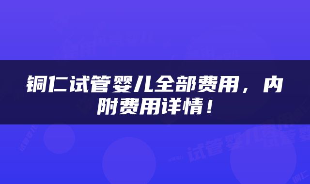 铜仁试管婴儿全部费用，内附费用详情！