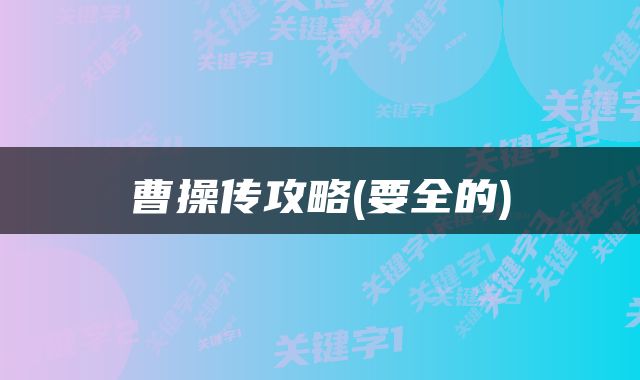 曹操传攻略(要全的)