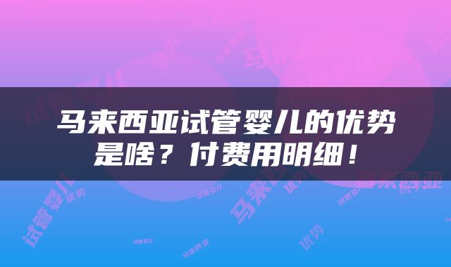 马来西亚试管婴儿的优势是啥？付费用明细！