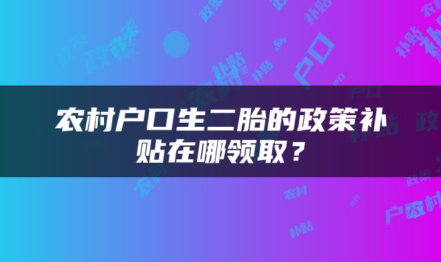 农村户口生二胎的政策补贴在哪领取？