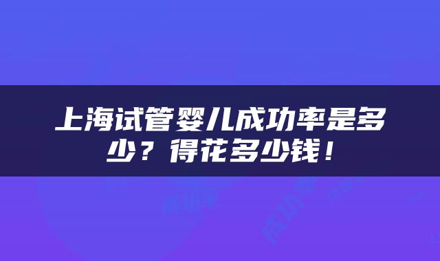 上海试管婴儿成功率是多少？得花多少钱！