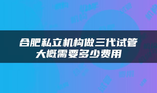 合肥私立机构做三代试管大概需要多少费用