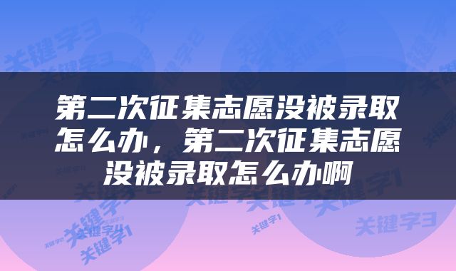 第二次征集志愿没被录取怎么办，第二次征集志愿没被录取怎么办啊