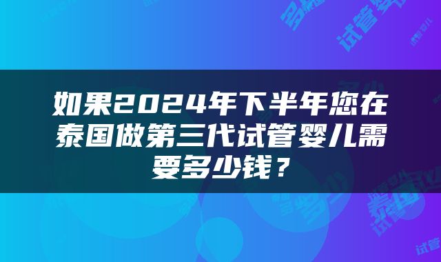 如果2024年下半年您在泰国做第三代试管婴儿需要多少钱？