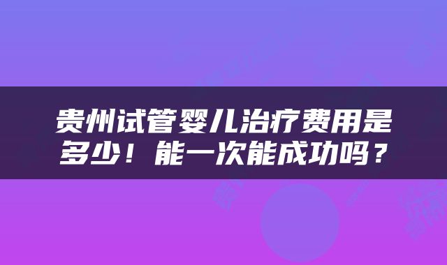 贵州试管婴儿治疗费用是多少！能一次能成功吗？