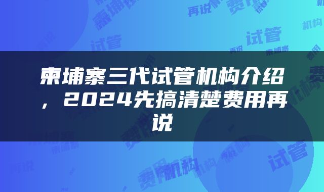 柬埔寨三代试管机构介绍，2024先搞清楚费用再说