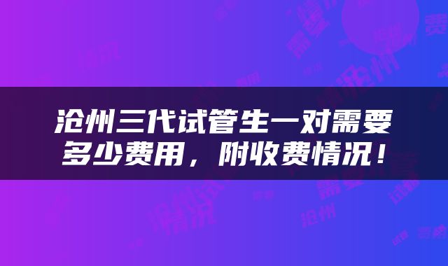 沧州三代试管生一对需要多少费用，附收费情况！