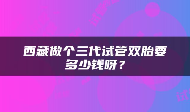 西藏做个三代试管双胎要多少钱呀？