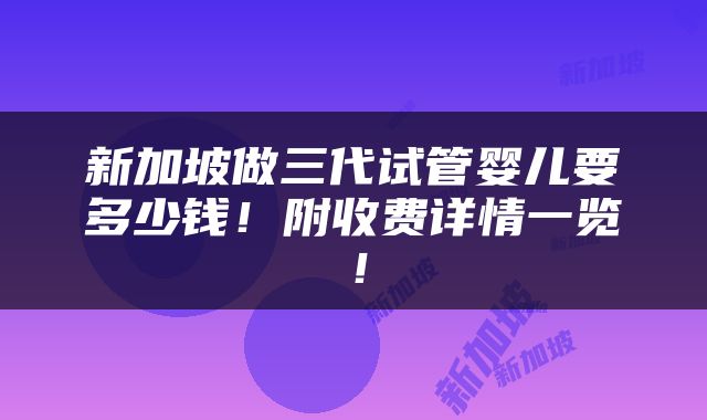 新加坡做三代试管婴儿要多少钱！附收费详情一览！