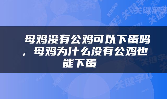  母鸡没有公鸡可以下蛋吗，母鸡为什么没有公鸡也能下蛋 