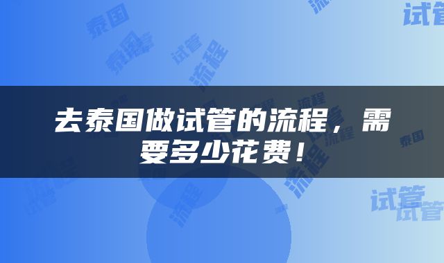 去泰国做试管的流程，需要多少花费！