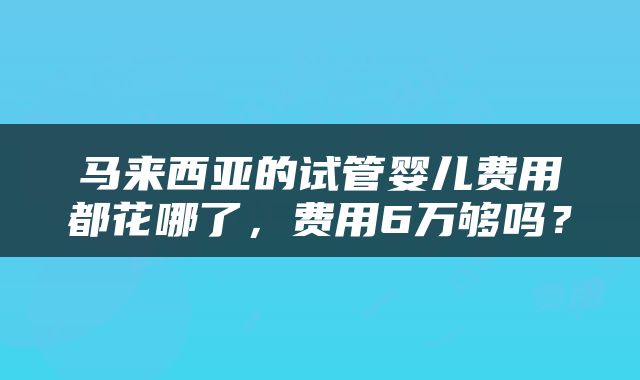 马来西亚的试管婴儿费用都花哪了，费用6万够吗？