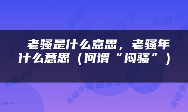 老骚是什么意思,老骚年什么意思(何谓“闷骚”)