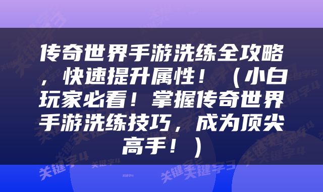 传奇世界手游洗练全攻略，快速提升属性！（小白玩家必看！掌握传奇世界手游洗练技巧，成为顶尖高手！）
