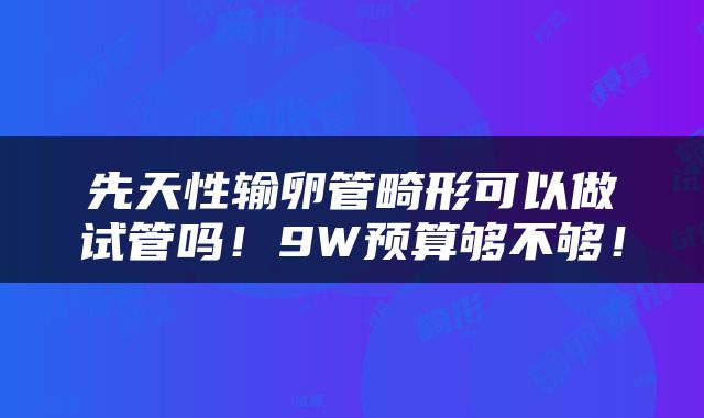 先天性输卵管畸形可以做试管吗！9W预算够不够！