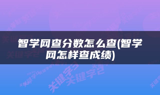 智学网查分数怎么查(智学网怎样查成绩)