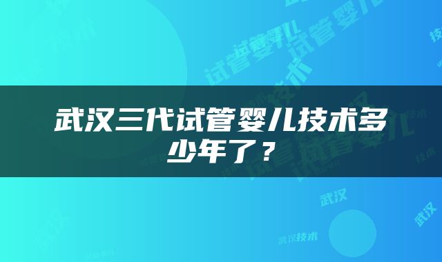 武汉三代试管婴儿技术多少年了？