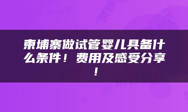 柬埔寨做试管婴儿具备什么条件！费用及感受分享！