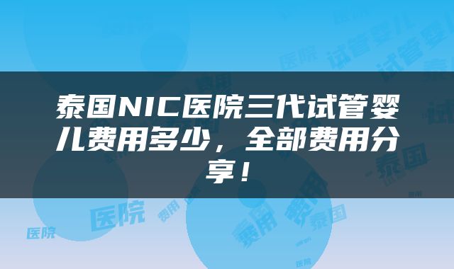 泰国NIC医院三代试管婴儿费用多少，全部费用分享！