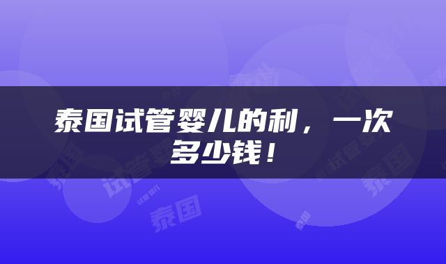泰国试管婴儿的利，一次多少钱！