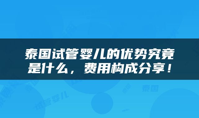 泰国试管婴儿的优势究竟是什么，费用构成分享！