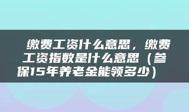  缴费工资什么意思，缴费工资指数是什么意思（参保15年养老金能领多少） 