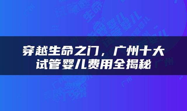 穿越生命之门，广州十大试管婴儿费用全揭秘