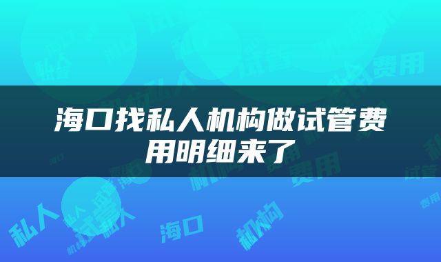 海口找私人机构做试管费用明细来了