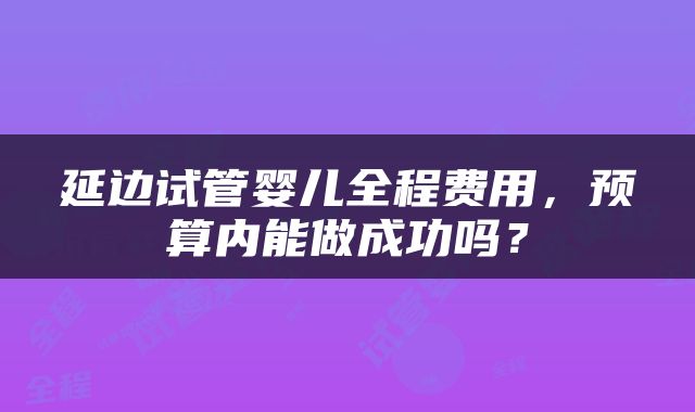 延边试管婴儿全程费用，预算内能做成功吗？