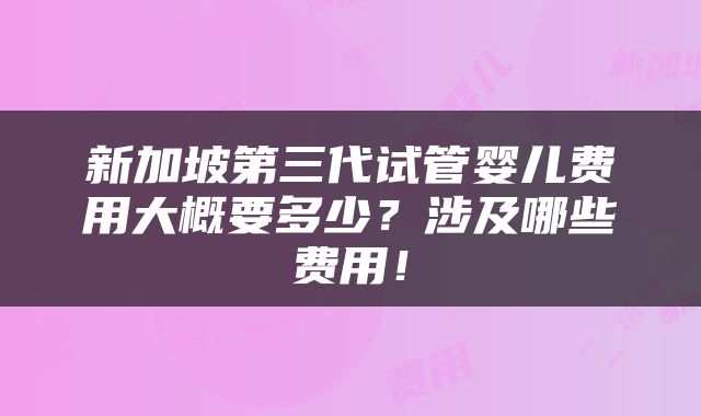 新加坡第三代试管婴儿费用大概要多少？涉及哪些费用！