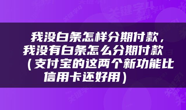  我没白条怎样分期付款，我没有白条怎么分期付款（支付宝的这两个新功能比信用卡还好用） 
