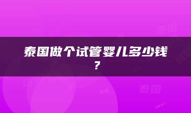 泰国做个试管婴儿多少钱？