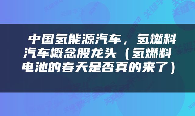  中国氢能源汽车，氢燃料汽车概念股龙头（氢燃料电池的春天是否真的来了） 