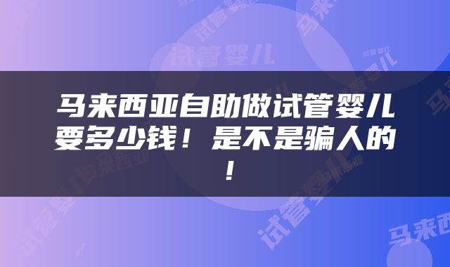 马来西亚自助做试管婴儿要多少钱！是不是骗人的！