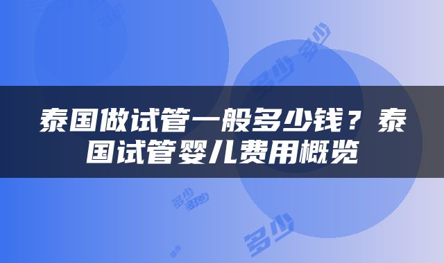 泰国做试管一般多少钱？泰国试管婴儿费用概览