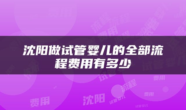 沈阳做试管婴儿的全部流程费用有多少